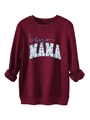 Detail der floralen MAMA-Buchstaben auf einem dicken burgunderroten Rundhalssweatshirt - S / Burgunderrot