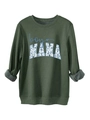 Detailansicht des boy MAMA Blumendrucks und grauen Fleecefutters am grünen Sweatshirt - S / Armeegrün