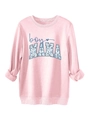 Detail of baby pink BOY MAMA sweatshirt with floral letter print and ribbed cuffs - S / Pink