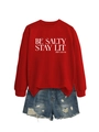 Sweat-shirt rouge imprimé blanc et short en jean bleu avec détails délavés usés - S / Sweatshirt Rouge (Impression de Lettres Blanches)