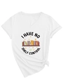 Détail du t-shirt blanc à col en V avec imprimé graphique I Have No Shelf Control - S / Blanc