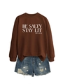 Brown sweatshirt with Matt 5:13-14 text paired with blue ripped denim shorts - S / Coffee Sweatshirt (White Letter Print)