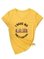 T-shirt jaune col V avec ourlet noué et illustration colorée d'étagère de livres - S / Jaune