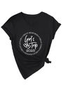 Detail of Girl's Trip 2025 graphic print on black V-neck slim fit cotton short sleeve t-shirt - Black (White Font)