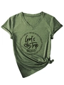 Detail of army green V-neck T-shirt with Girls Trip 2025 graphic and knotted hem - Olive Green (Black Font)
