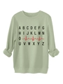 Close-up of light green fleece sweatshirt featuring creative A-Z heart rate monitor print - S / Olive Green