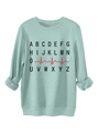 Detail of mint green sweatshirt featuring alphabet print and red heartbeat graphic - S / Light Green