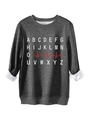 Detail of dark grey fleece sweatshirt showing white plush lining and alphabet heartbeat print - S / Dark Gray