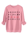 Detailed view of pink sweatshirt with black alphabet and red heartbeat graphic - S / Peach