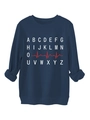 Detail view of navy blue sweatshirt featuring unique red heartbeat line and white alphabet print - S / Navy Blue