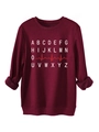 Detail eines weinroten Sweatshirts mit Rippbündchen und Herzschlag-Grafikdruck - S / Burgunderrot