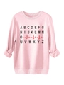 Detail of pink sweatshirt fabric showing black alphabet print and red EKG heart line - S / Pink
