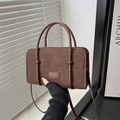 Brown corduroy handbag with leather handles and adjustable shoulder strap for women - Brown