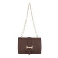 Classic dark brown crocodile embossed crossbody bag with gold chain strap and metal buckle - Brown