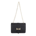 Black crocodile pattern crossbody bag with gold chain strap and H-shaped buckle - Black