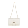 Chic beige crossbody bag with crocodile texture and gold chain strap in a square shape - White