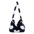 Sac fourre-tout en peluche avec motif cœur noir et blanc pour femme mode automne hiver - Noir