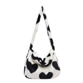 Sac fourre-tout en peluche avec imprimé vache cœur noir et blanc en fausse fourrure - Beige
