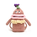 Handmade crochet cartoon monster crossbody bag with pink lips and yellow ruffles - Pink