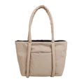 Grand cabas matelassé beige pour femmes avec bandoulière rembourrée et poche avant - Blanc Cassé