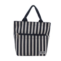 Sac fourre-tout en toile à rayures verticales bleues et blanches avec poche zippée externe - Bleu