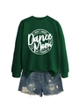 Detail of dark green sweatshirt with I DON'T DANCE print and ribbed cuffs and hem - Dark Green (White Font)