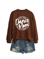 Detail of dark brown sweatshirt with I DON'T DANCE print and ripped blue denim shorts - Coffee (White Font)