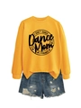 Detail of yellow sweatshirt with black finance lettering and frayed denim shorts set - Yellow (Black Font)