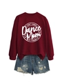 Detail of burgundy crewneck sweatshirt with Dance Mom print and ripped denim shorts - Wine Red (White Font)
