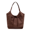 Brown suede tote bag with leather bow accent and spacious design for women fashion - Brown