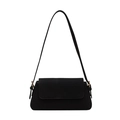 Minimalist black matte shoulder bag with sleek flap cover and gold metal hardware - Black