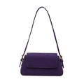 Elegant purple suede baguette shoulder bag with adjustable gold buckle for women - Purple