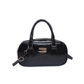 Bolso Boston de charol negro brillante con herrajes dorados y correa ajustable - Bolsa / Negro