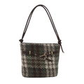 Bolso cubo retro a cuadros para mujer en tela de tweed verde con correa de cuero - Verde