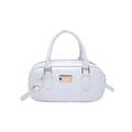 Bolso bandolera blanco minimalista tipo bowling con detalles metálicos dorados - Bolsa / Blanco