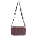 Brown quilted crossbody bag with chevron stitching and adjustable patterned wide strap - Brown