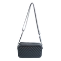 Black V-quilted faux leather bag with stylish houndstooth pattern wide shoulder strap - Black
