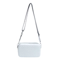 White chevron quilted crossbody bag with adjustable striped fabric wide shoulder strap - White