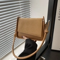 Handheld small square crossbody bag in khaki with woven texture and knotted strap - Khaki