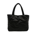 Bolso tote acolchado negro para mujer con acabado brillante y asas superiores suaves - Negro