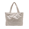 Bolso tote acolchado metalizado de gran capacidad con textura de nailon suave - Blanco