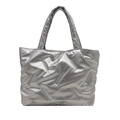 Bolso tote plateado metalizado acolchado de gran capacidad para el uso diario - Plateado