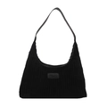 Classic black corduroy hobo shoulder bag with a minimalist moon shape design - Black