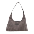 Taupe corduroy hobo shoulder bag with large capacity and Fashion & BaG logo patch - Gray