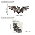 Detail of 9pcs Halloween bat wall stickers showing unfolded size 17x7cm and packaging - Realistic Blood Bat Style (PY14102)