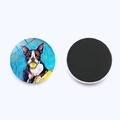 Cartoon Boston Terrier glass fridge magnet with a ball and back magnetic view - Boston Terrier Style (JY008743-2)