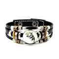Bracelet panda en bambou avec cordon en cuir noir multicouche et perles en bois - Style Panda qui Grimpe (JY008753-1)