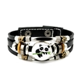 Bracelet multicouche en cuir noir avec breloque panda mignon et perles en métal - Style Panda Tenant du Bambou (JY008753-2)