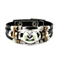 Punk-Stil Mehrlagiges Lederarmband mit Cartoon-Panda Glasstein und Holzperlen - Panda Illustrationsdesign (JY008753-5)