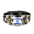 Handmade leather multilayer bracelet with Israel flag glass dome and beaded details - Israel Flag Style (JY008781-1)